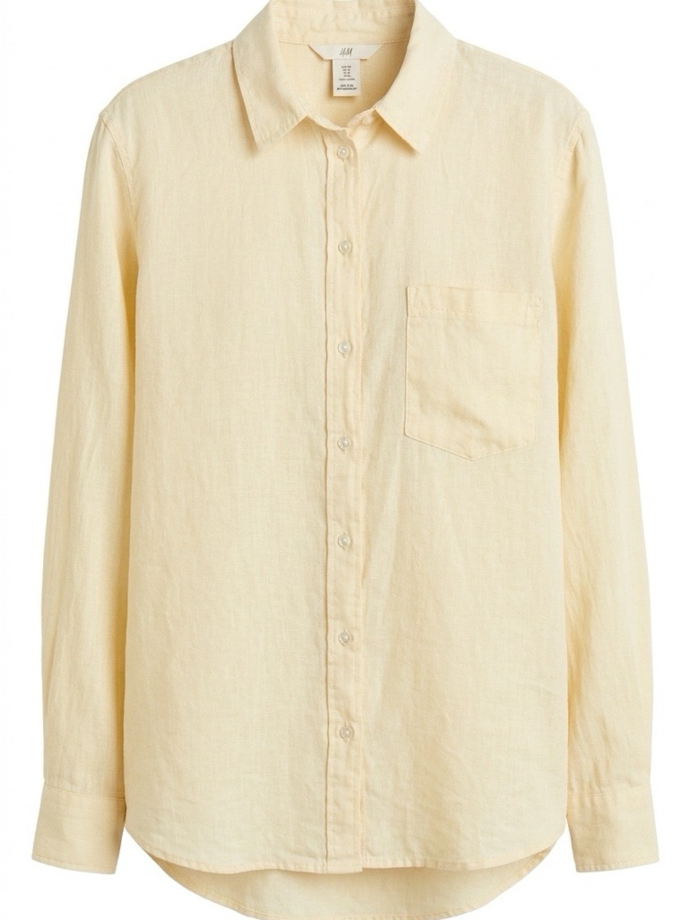 H&M 100% linen Light yellow Long-Sleeve Button-Down Shirt